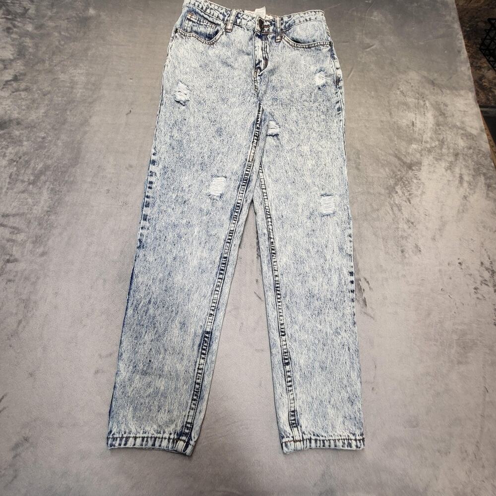 Angel Premium Mom Jeans Juniors 5 Blue Acid Wash High Rise Distressed Denim